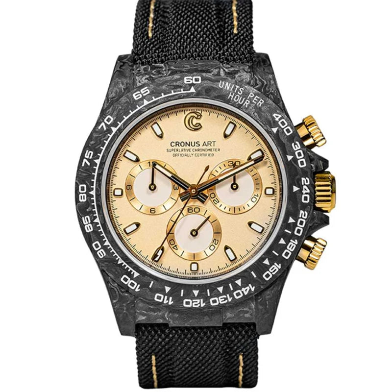 CRONUSART Men Chronograph Watch Pilot 40mm Automatic Mechanical Wristwatch Carbon Fiber Case Luminous Sapphire Mirror