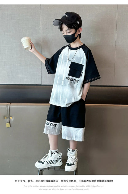 Hot Sale Fashion Baby Boy Suit Summer Casual Clothes Set Top Shorts 2 Piece Outfit Tracksuit for Kids Child Clothing Sets 5-14T