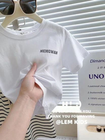 New Summer Girls Clothing Set Comfortable Style Short Sleeve T-shirt + Stripe Pants 2Pcs Suit For Girl Children Fashion Outfit