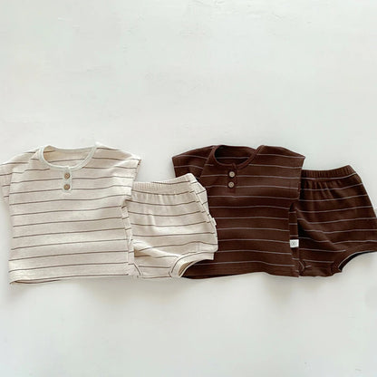 Summer Baby Girls Clothes Set Stripe Boys Infant Clothing Set Top PP Shorts Suit 2PCS Outfits Toddler Baby's Leisure Sports Set
