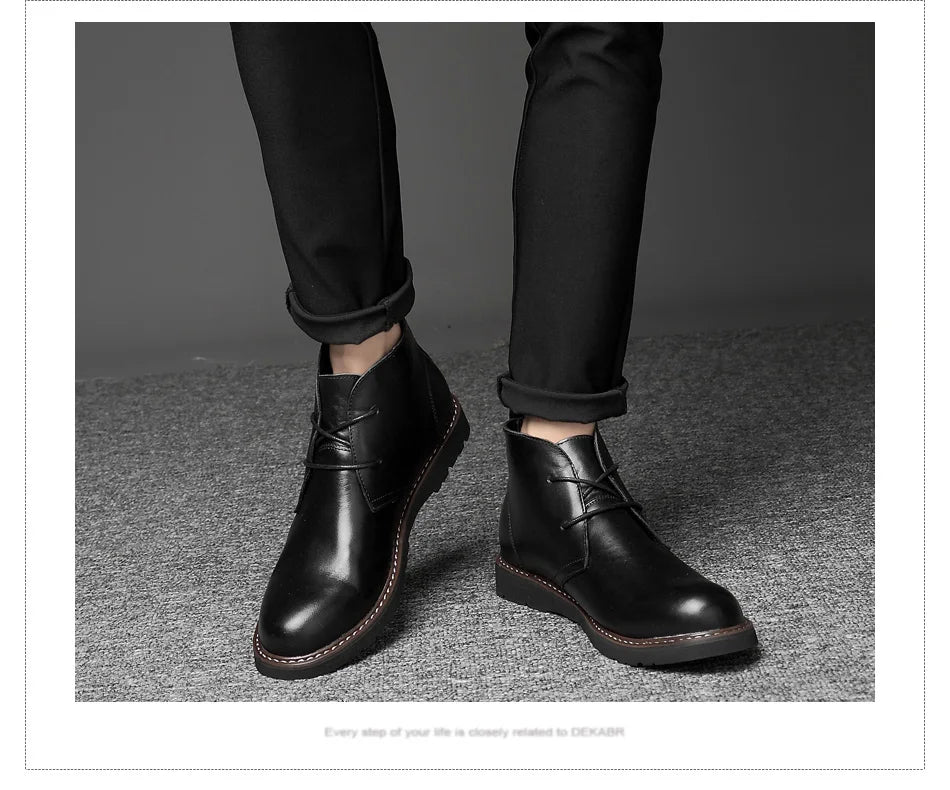 DEKABR Autumn Winter Warm Fur Ankle Boots Business Genuine Leather Mens Boots New Comfortable Soft Handmade Plus Size 48