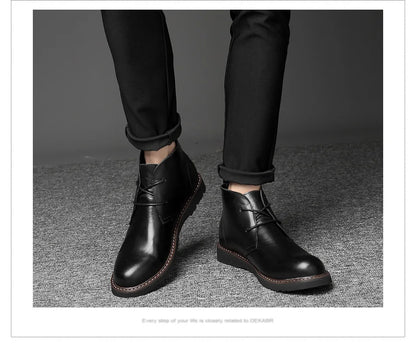 DEKABR Autumn Winter Warm Fur Ankle Boots Business Genuine Leather Mens Boots New Comfortable Soft Handmade Plus Size 48