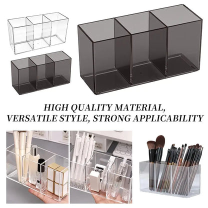 Transparent Acrylic Storage Box 3 Grid Makeup Box Desktop Organizer Makeup Brush Lipstick Rack Stationery Pen Storage Case