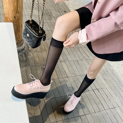 Ochanmeb Big Size 48 Women Patent Leather Brogues High Heels Derby Shoes Platforms Laser Cutout Oxfords Fashion Ladies Pumps Red