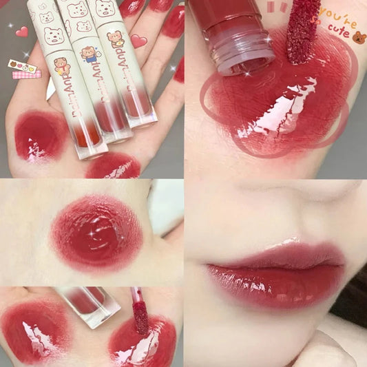 Cute Bear Liquid Lip Gloss Waterproof Non-stick Long Lasting Mirror Water Lip Glaze Lipstick Lip Gloss Beauty Cosmetic Makeup