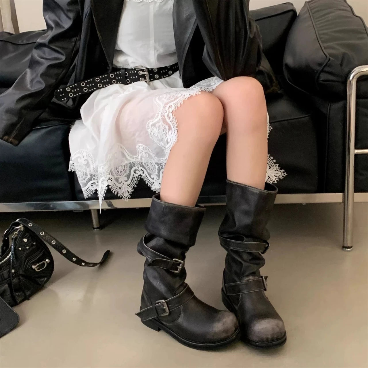 Women's Long Boots Fashion Dress Flats Shoes for Woman Designer Winter Motorcycle Boots 2025 Goth Chelsea Botas De Mujer Shoes