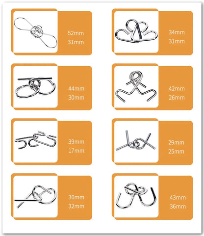 8 Pcs Metal Wire Puzzle Set, Brain Teaser IQ Logic Games for Adults, Challenging Montessori Mind Puzzles for Focus & Skill Train