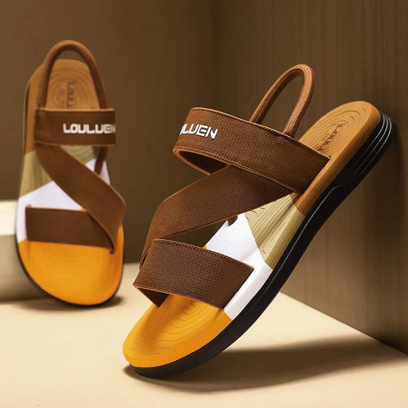 Men's Sandals, Solid Color Blocked Open Toe Breathable Slippers, Comfortable, Non-slip, Durable, Casual Shoes