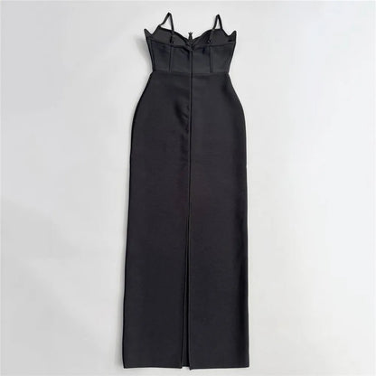 2025 Summer New Women Bandage Dress Sexy Spaghetti Strap Beading Clothes Club Party Maxi Dresses