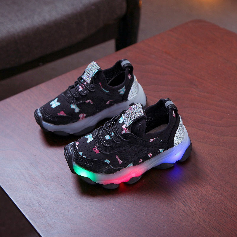 Kid Shoes Children's LED Shining Shoes 2023 Spring New Boys Sports Shoes Girls Elastic Fabric Sequins Casual Shoes Zapatillas