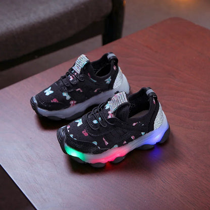 Kid Shoes Children's LED Shining Shoes 2023 Spring New Boys Sports Shoes Girls Elastic Fabric Sequins Casual Shoes Zapatillas