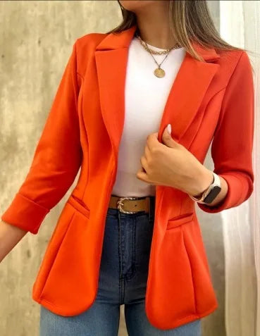 Women Simple Blazer Coat Casual Turn Down Collar Coats Long Sleeve Slim Fit Tailored Jackets Solid Elegant Autumn Open Stitch