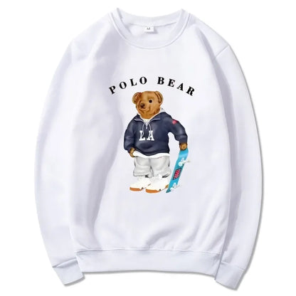 Men's casual and comfortable pullover, fashionable and versatile hooded sweatshirt with teddy bear pattern, sports shirt