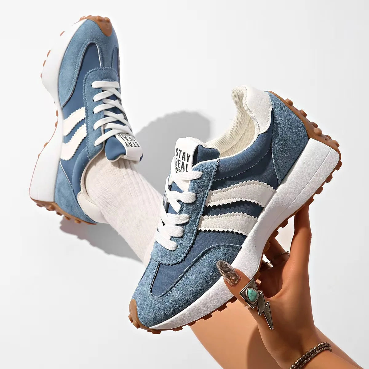 2026 Spring Retro Platform Women's Sneakers Summer Casual Patchwork Leather Sneakers Women's Outdoor Casual Comfort Shoes