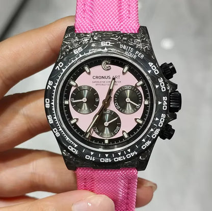 CRONUSART Men Chronograph Watch Pilot 40mm Automatic Mechanical Wristwatch Carbon Fiber Case Luminous Sapphire Mirror