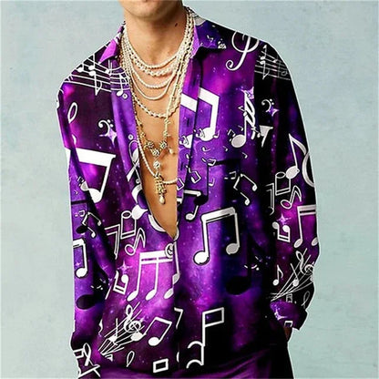Casual Simple Long Sleeve Shirt Men's Fall Men's Shirt Long Sleeve Men's Ethnic Style Graphic 3d Print Holiday Button Men's Shir