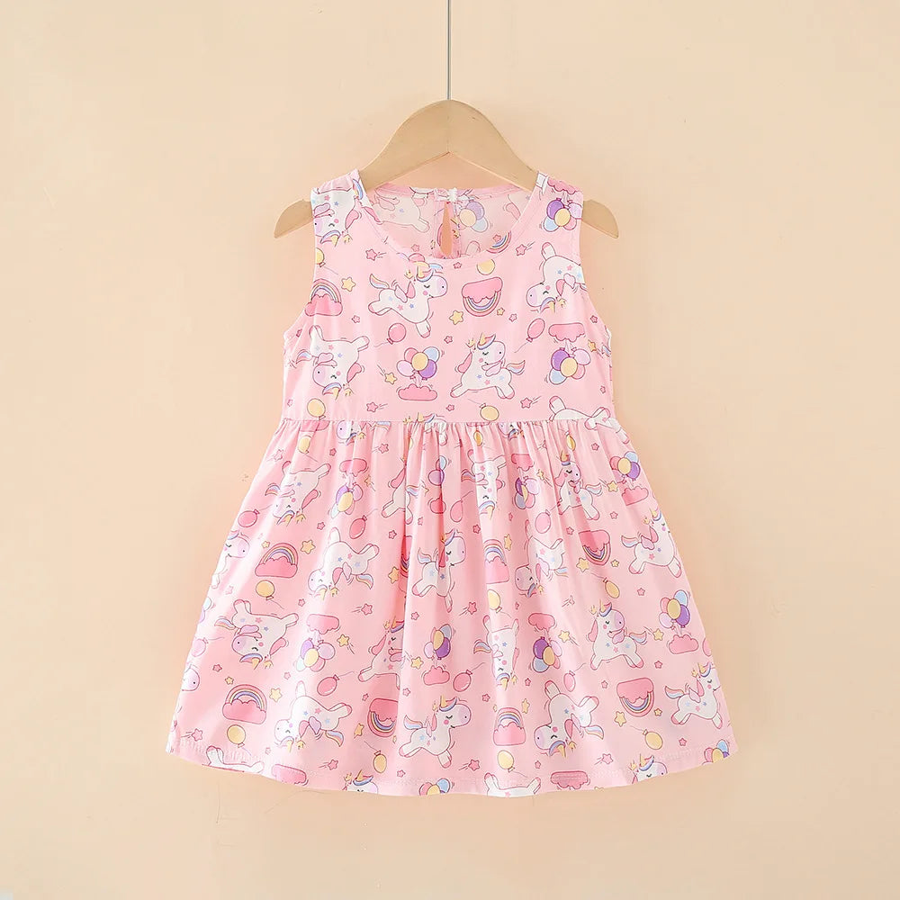 Girls Casual Dresses Flower Printing Sleeveless Casual Dress Toddler Clothes Flower Girl Dresses 2 To 8 Years