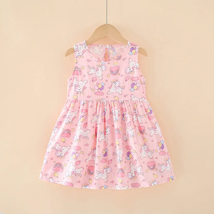 Girls Casual Dresses Flower Printing Sleeveless Casual Dress Toddler Clothes Flower Girl Dresses 2 To 8 Years