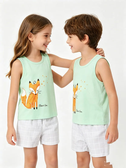 Summer Boys Clothing Sets Children's Sleeveless Cotton Clothes Kids Vest+Shorts 2pcs Boys Outfits Sportwear Cartoon Baby Sets