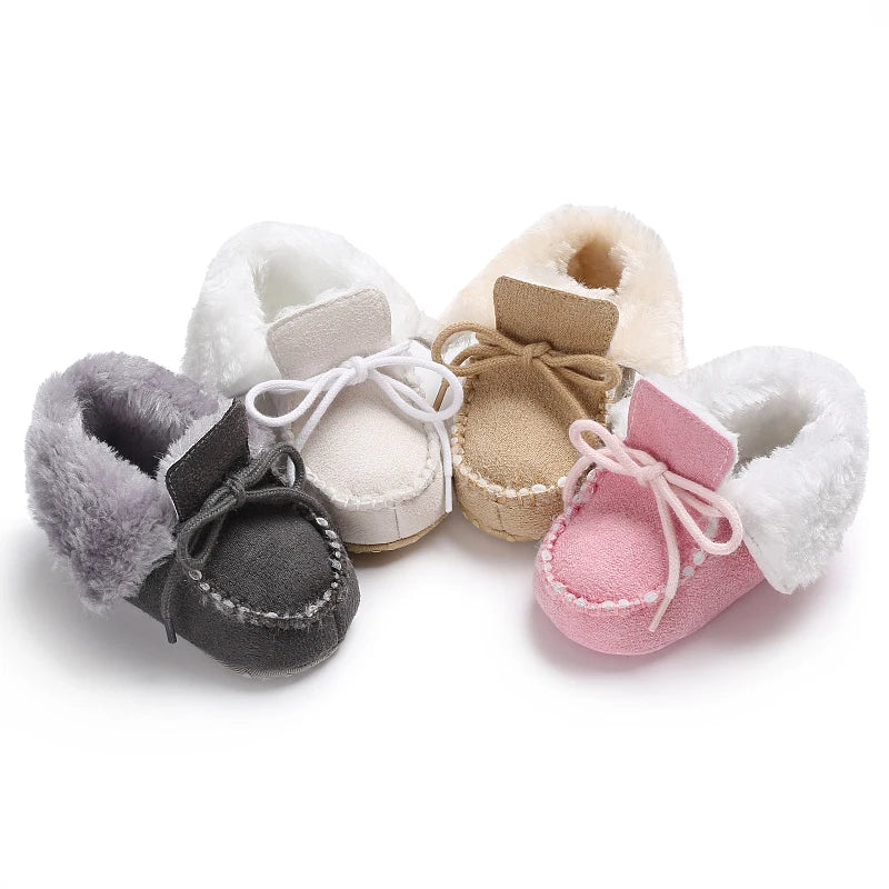 New baby snow boots, comfortable plush warm shoes for male babies, soft and non slip walking shoes for 0-1 year olds