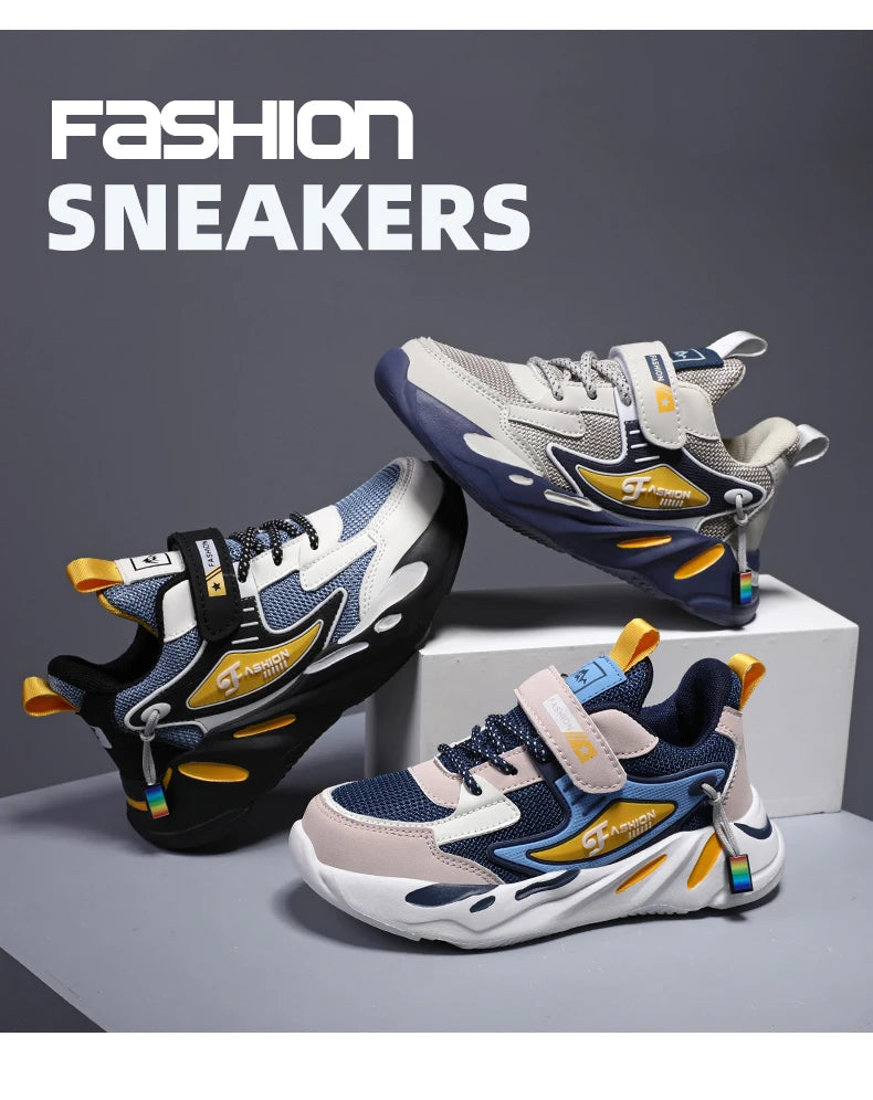 Kid Sneakers Sport Shoes for Boys Fashion Leather Children Breathable Mesh Comfort Shoes Casual Walking Outdoor Running Shoes