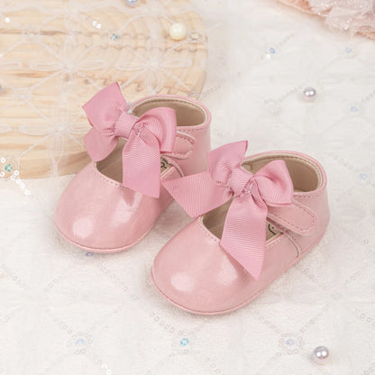 Fashion Baby Girl Casual Leather Shoes Exquisite Lace Bowknot Solid Color Princess Wedding Walking Shoes Soft Non-slip Flat Sole