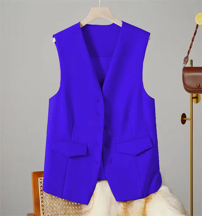 Vest Women Sleeveless Jacket Waistcoat V Neck Single Breasted Tops Outerwear Spring Summer Female 2025 Office Lady Vintage Coat