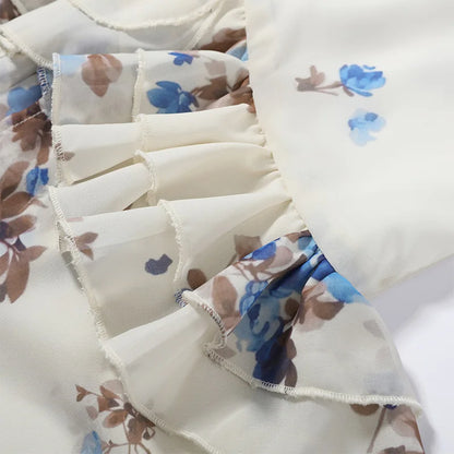 Sexy Print Women Long Dress Urban V-neck Single Breasted Ruffles Half Sleeve Female Dresses 2026 Spring Autumn Lady Robe