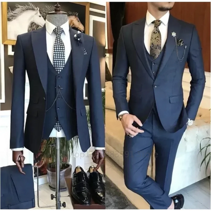 New Business Khaki Formal Men's Slim Fit Suits 3 Pieces Wedding Groom Prom Terno Masculino Custom Blazer Jacket Vest Pant Sets