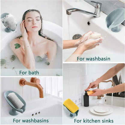 Drain Soap Holder Leaf Shape Soap Box Suction Cup Tray Drying Rack for Shower Sponge Container Kitchen Bathroom Accessories