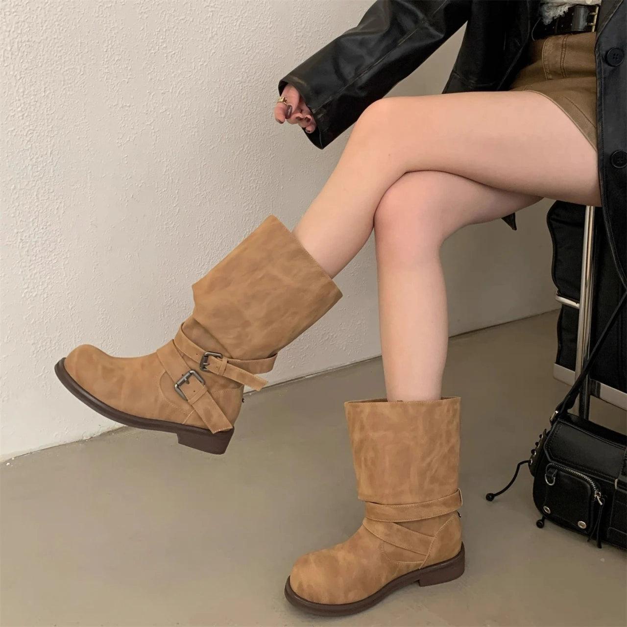 Women's Long Boots Fashion Dress Flats Shoes for Woman Designer Winter Motorcycle Boots 2025 Goth Chelsea Botas De Mujer Shoes