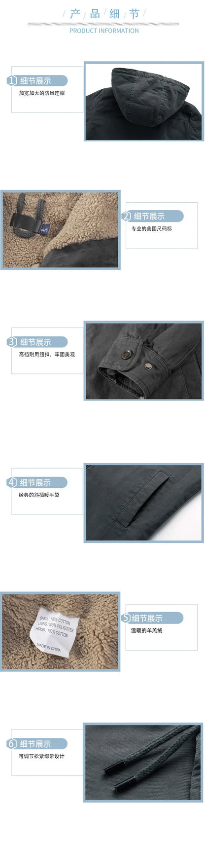 Thermal Thick Coat Parka USA SIZE Winter New Oversize Parkas Warm Korean Style Thick Men's Hooded Thick Fleece Winter Jacket