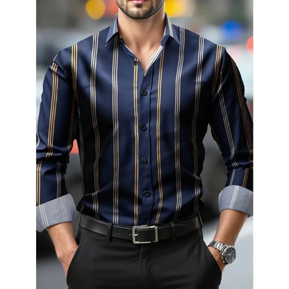 2025 New Men Shirts Fashion Brand Striped Long Sleeve Smart Casual Male Business Shirts