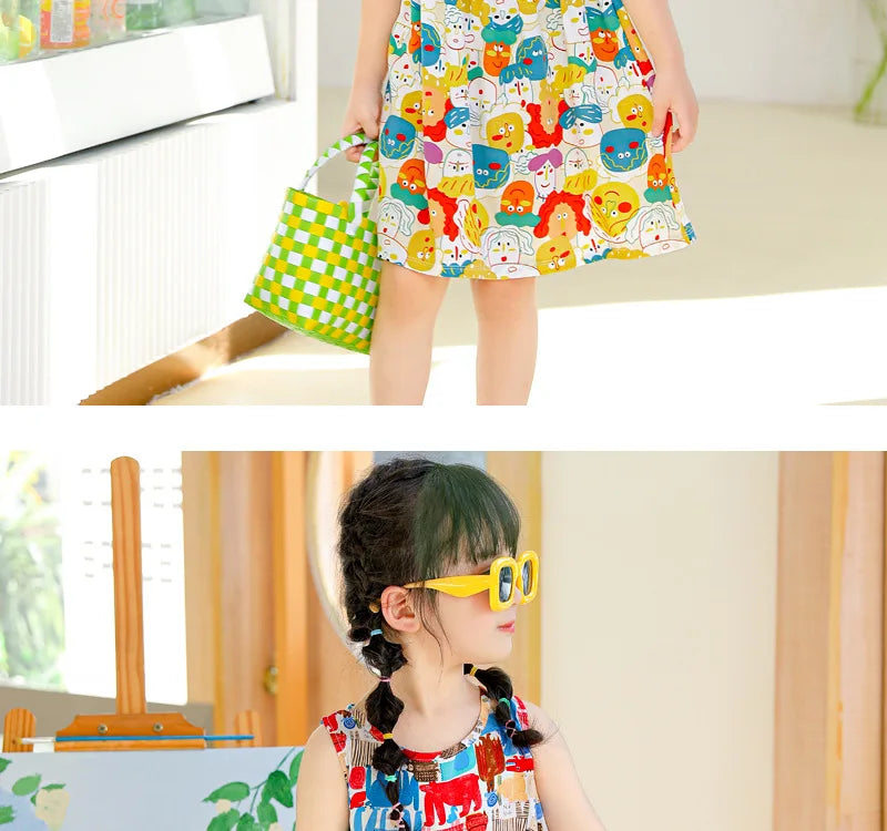 Girls Casual Dresses Flower Printing Sleeveless Casual Dress Toddler Clothes Flower Girl Dresses 2 To 8 Years