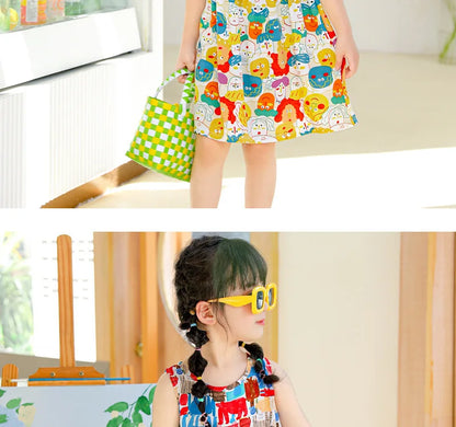 Girls Casual Dresses Flower Printing Sleeveless Casual Dress Toddler Clothes Flower Girl Dresses 2 To 8 Years