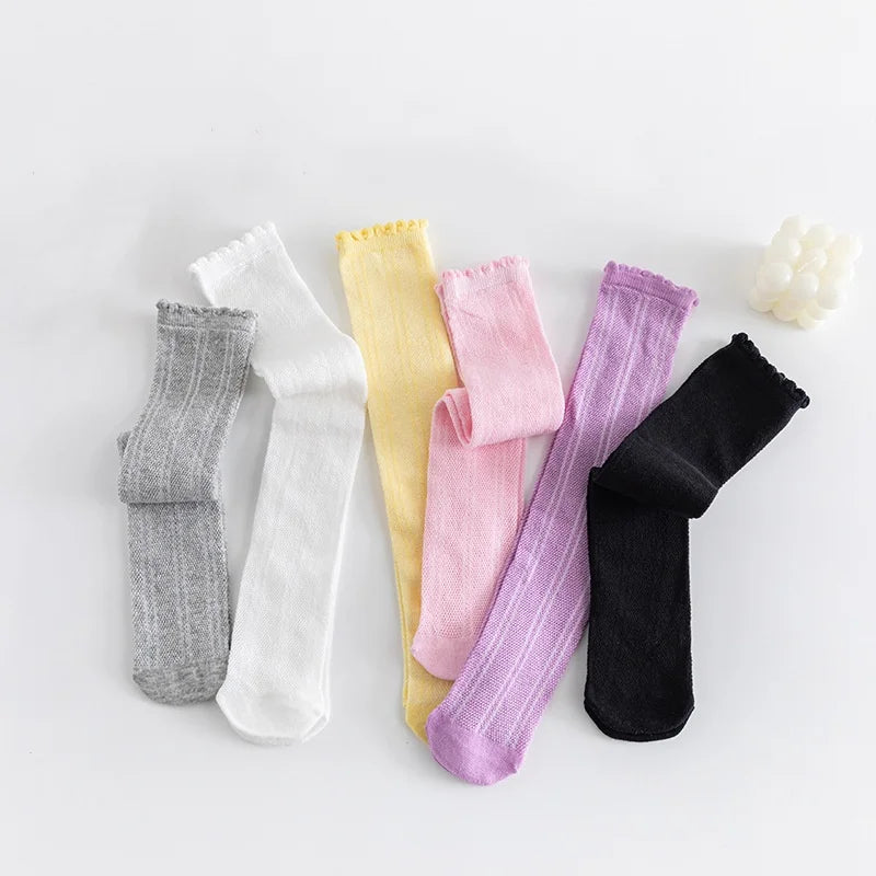 Children's Girl Knee High Long Socks 3-12Years White Color Princess Mesh Breathable School Spring Summer Fashion Kids Stockings