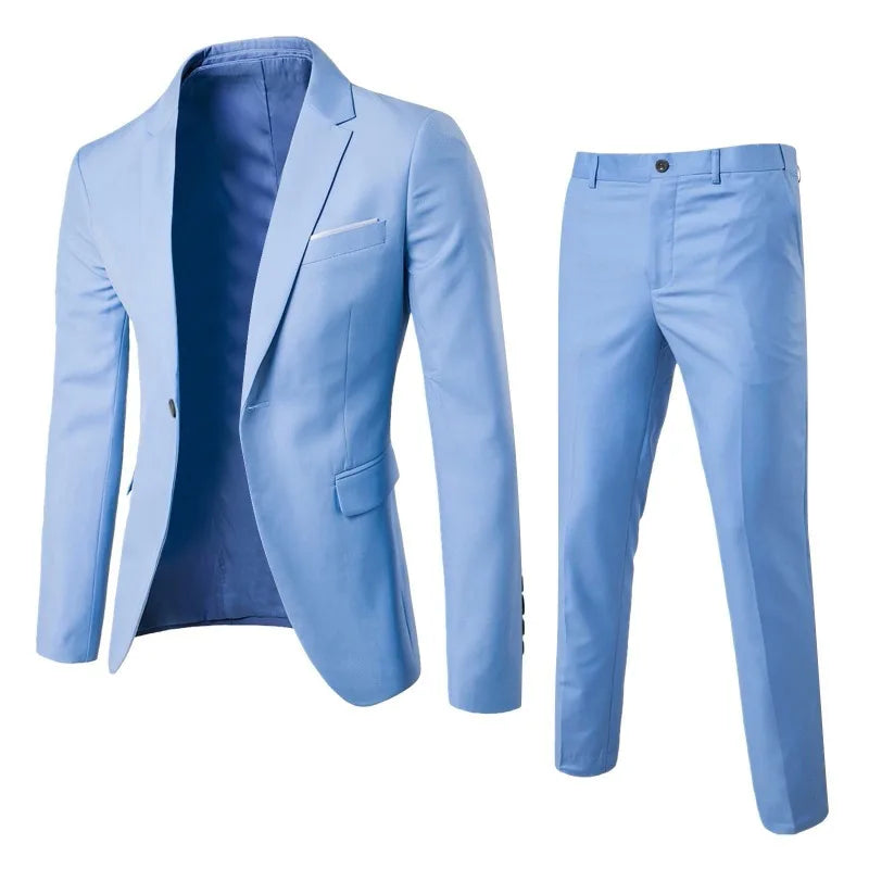 Suits Men Two Piece Sets Pant Set Blazer Turn Down Collar Full Sleeve Slim Fit Tight Waist Coat Long Pants Wedding Fabric Upgade