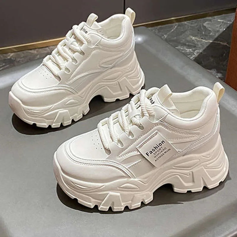 Fashion 2025 Spring Autumn Platform Sneakers Women Shoes Korean Lace Up Chunky Sneakers Mixed Color Women's Vulcanize Shoes