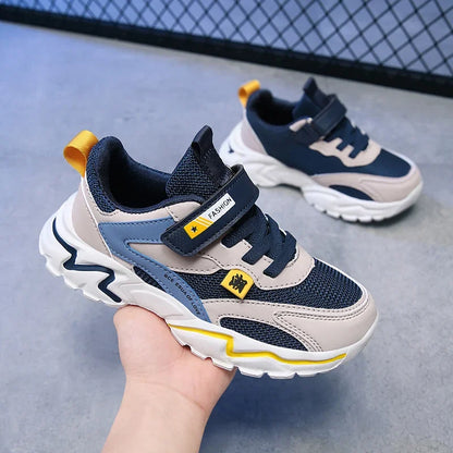 Kid Sneakers Sport Shoes for Boys Fashion Leather Children Breathable Mesh Comfort Shoes Casual Walking Outdoor Running Shoes