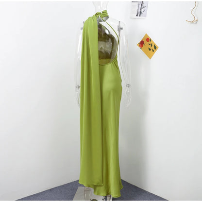 Ribbon Satin Long Party Dress Women Elegant Solid Sleeveless Female Backless Dresses 2026 Summer Autumn Lady Evening Club Gowns