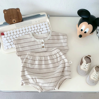 Summer Baby Girls Clothes Set Stripe Boys Infant Clothing Set Top PP Shorts Suit 2PCS Outfits Toddler Baby's Leisure Sports Set