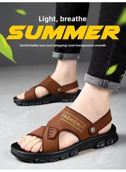 Men's Summer Thickened Anti-slip Wear-resistant Breathable Beach Sandals Driving Beachside Slip-On PVC Material Adult Footwear