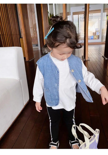 Children's Vest Spring and Autumn Season New Baby Versatile Shoulder Fashion Boys and Girls' Denim Vest Children Clothes