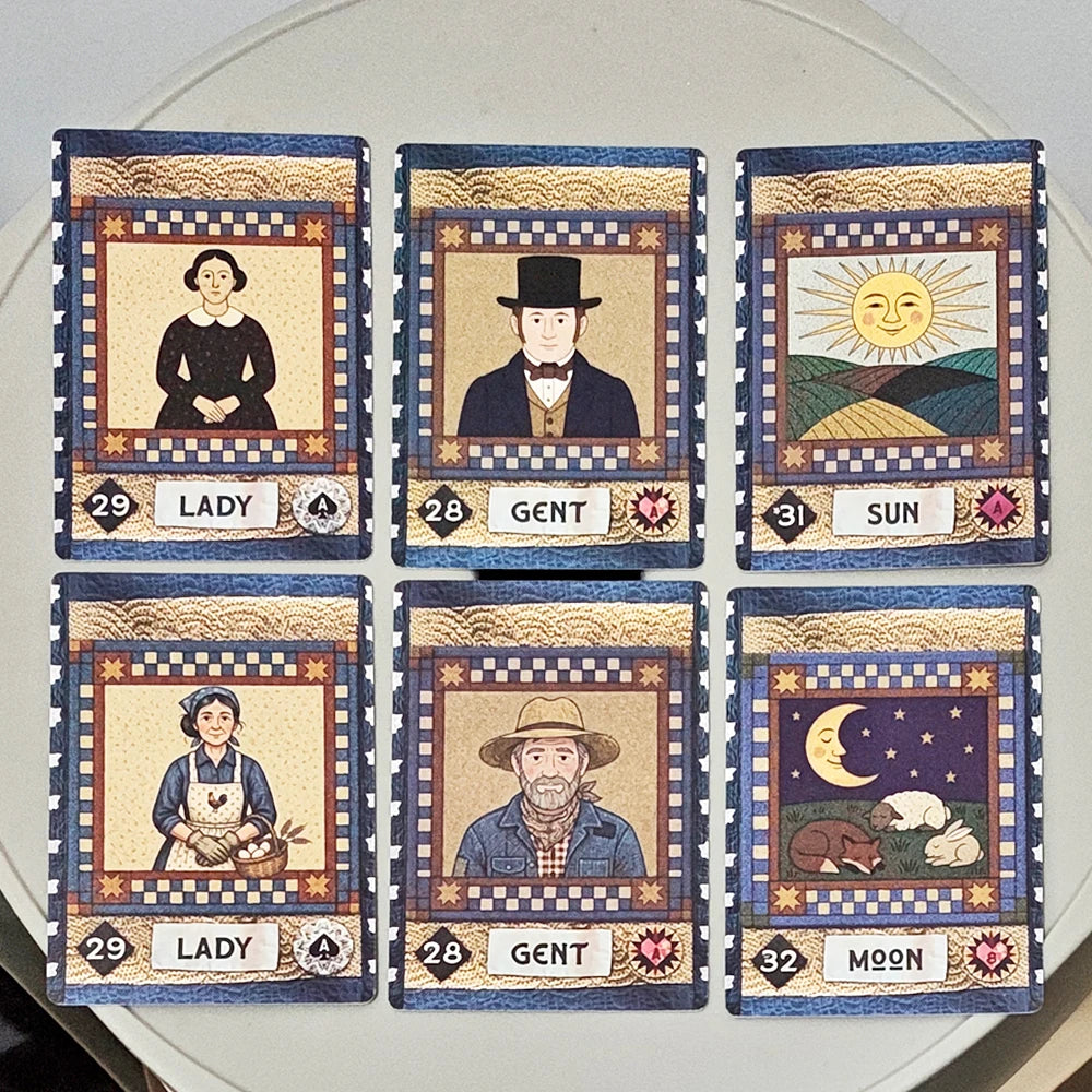 Country Quilts Lenormand Deck, 9*6cm 36-Card Folk Art Divination Deck with Rustic Quilt Pattern on Double-embossed Cardstock