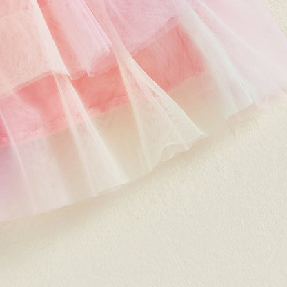 Citgeett Autumn Kids Toddler Girl Birthday Outfit Heart Letter Embroidered Long Sleeve Sweatshirt Contrast Tulle Skirt Set