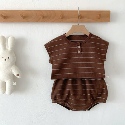 Summer Baby Girls Clothes Set Stripe Boys Infant Clothing Set Top PP Shorts Suit 2PCS Outfits Toddler Baby's Leisure Sports Set