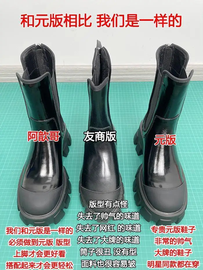 Women Motorcycle Boots Wedges Flat Shoes Woman Spring High Heel Platform Leather Combat Boots Lace Up Shoes Black Girls Platform