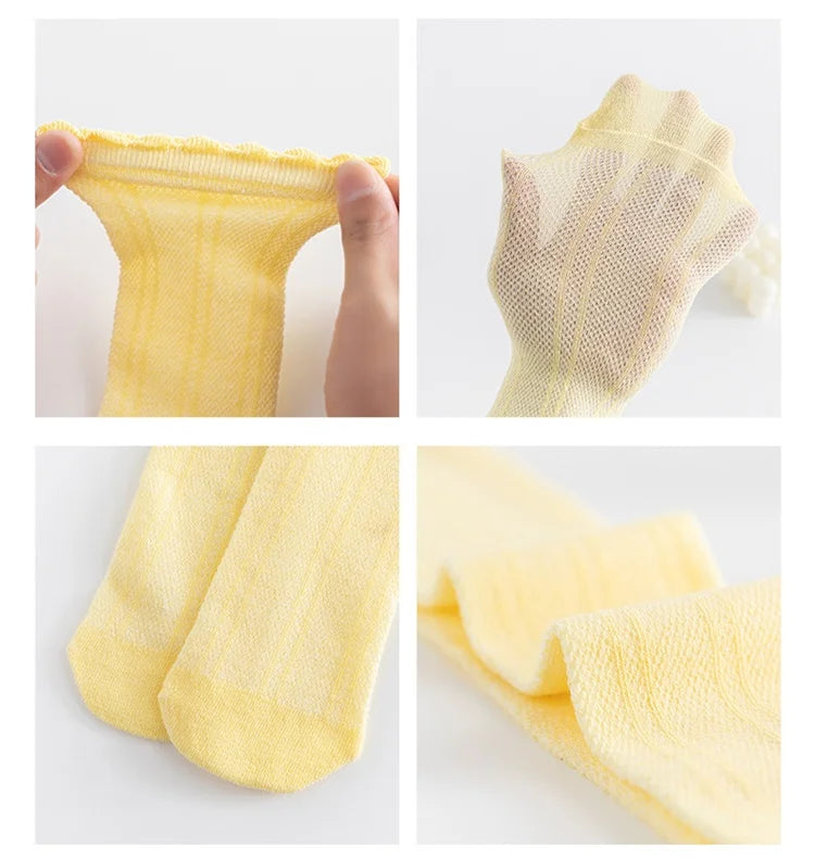 Children's Girl Knee High Long Socks 3-12Years White Color Princess Mesh Breathable School Spring Summer Fashion Kids Stockings