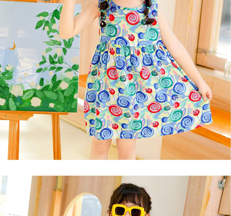 Girls Casual Dresses Flower Printing Sleeveless Casual Dress Toddler Clothes Flower Girl Dresses 2 To 8 Years