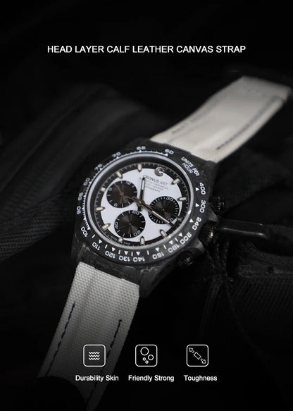 CRONUSART Men Chronograph Watch Pilot 40mm Automatic Mechanical Wristwatch Carbon Fiber Case Luminous Sapphire Mirror